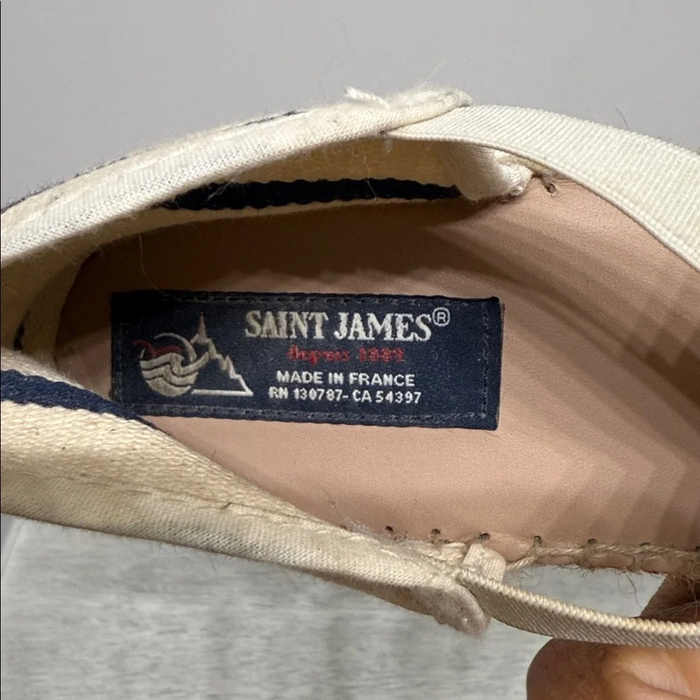 Saint James Women’s Navy and Cream Stripes Espadrilles Size 40
